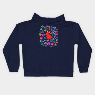 BUNNY RABBIT Cute Baby Animal with Flowers in Bright Red - Kids Easter Spring and 2023 Year of the Rabbit - UnBlink Studio by Jackie Tahara Kids Hoodie